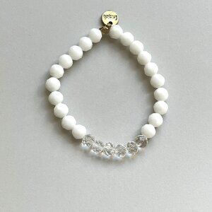 Erimish White and Clear Faceted Crystal  Stretch Stackable Bracelet